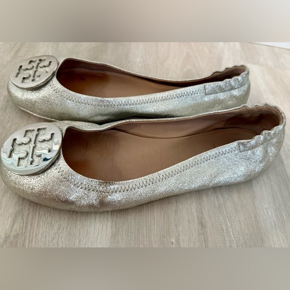 Tory Burch Minnie Travel Ballet Flat Royal Metallic Sliver Womans sz 9.5 - Picture 7 of 12